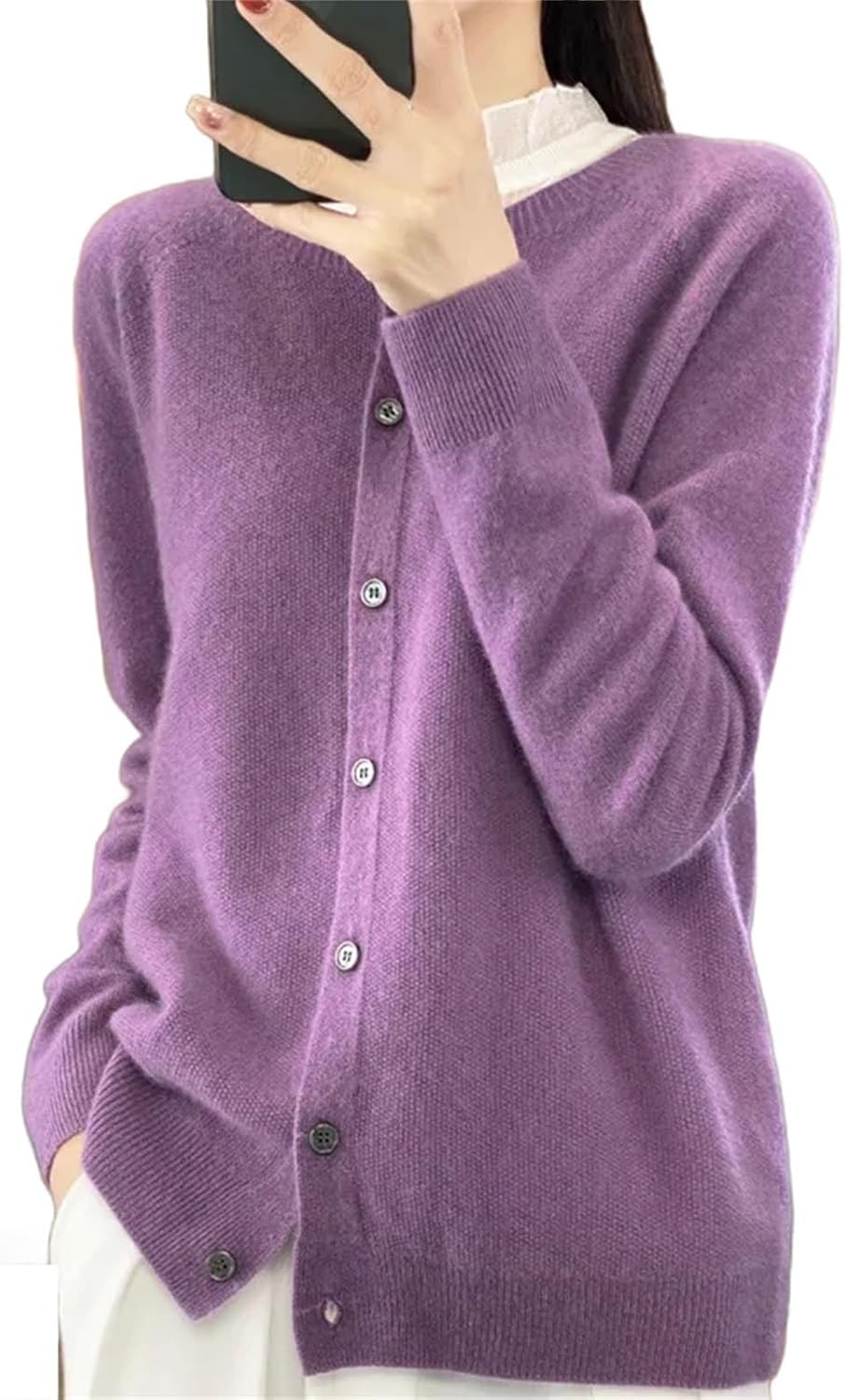 Womens Fashion Merino Wool Sweater Knitted Cashmere Cardigan Basic Knitwear Fashion Spring O-Neck Clothing Tops - Image 8