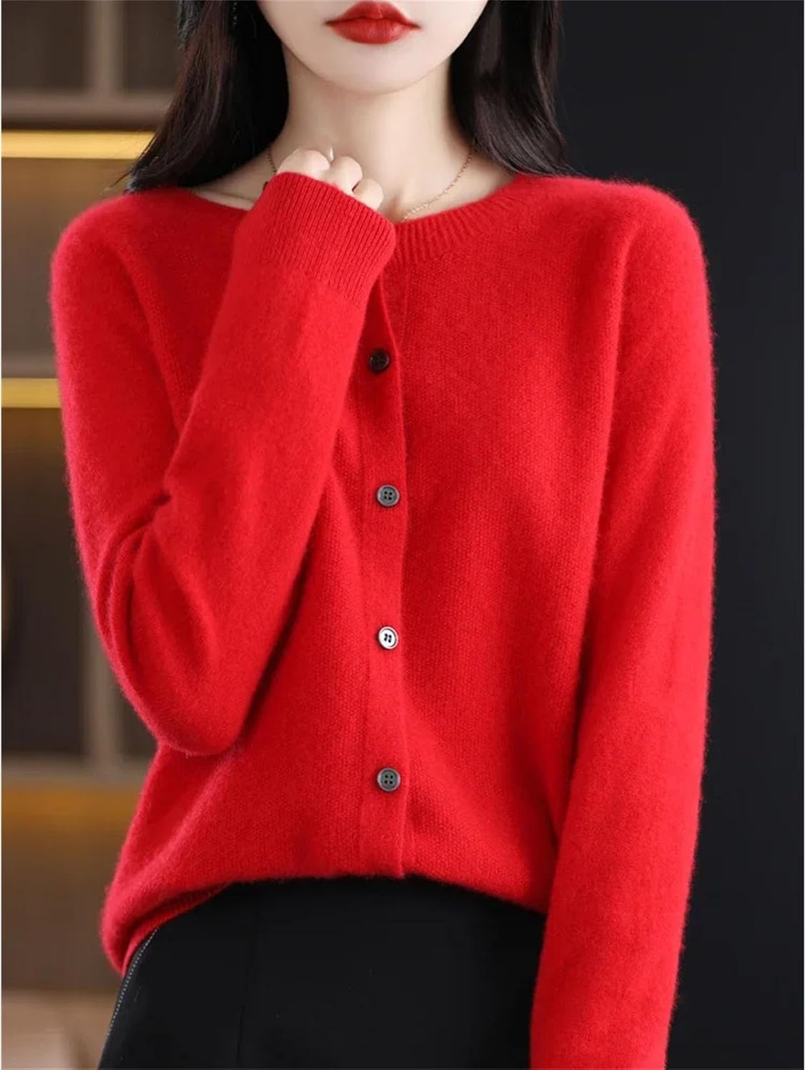 Womens Fashion Merino Wool Sweater Knitted Cashmere Cardigan Basic Knitwear Fashion Spring O-Neck Clothing Tops - Image 6