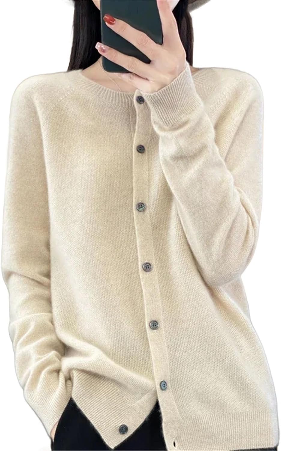 Womens Fashion Merino Wool Sweater Knitted Cashmere Cardigan Basic Knitwear Fashion Spring O-Neck Clothing Tops