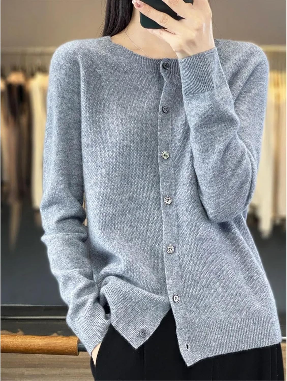 Womens Fashion Merino Wool Sweater Knitted Cashmere Cardigan Basic Knitwear Fashion Spring O-Neck Clothing Tops - Image 5