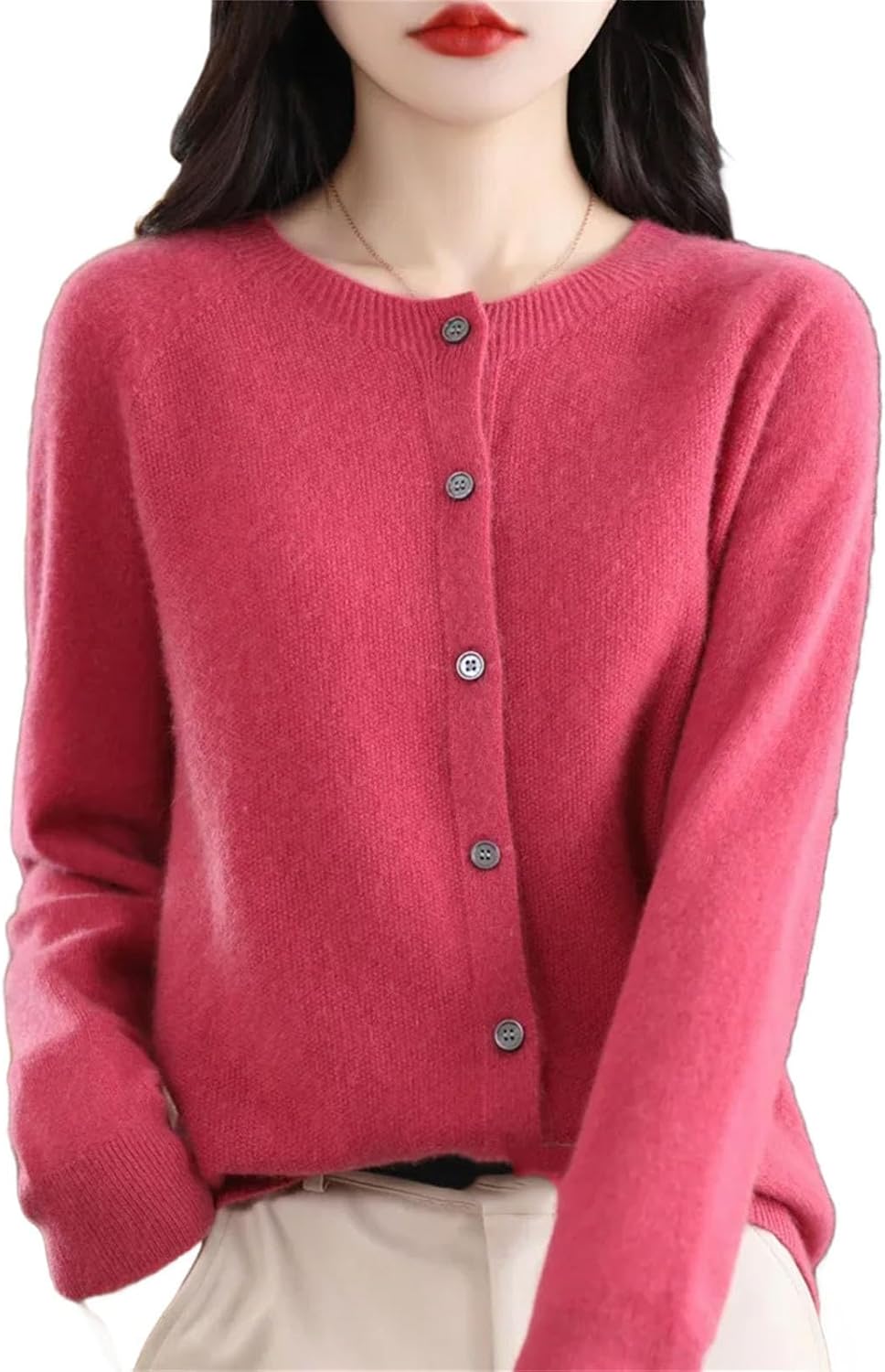 Womens Fashion Merino Wool Sweater Knitted Cashmere Cardigan Basic Knitwear Fashion Spring O-Neck Clothing Tops - Image 12