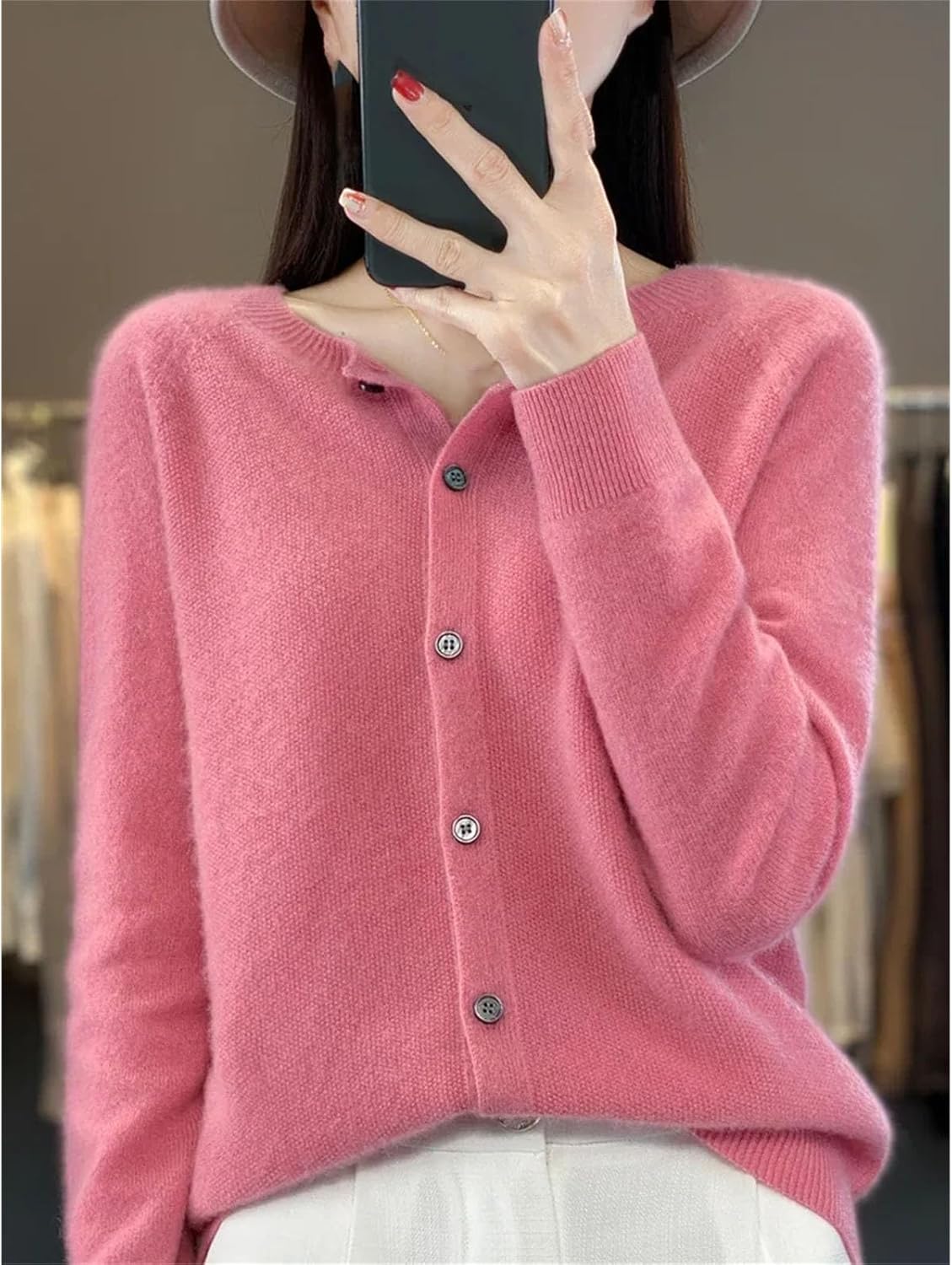 Womens Fashion Merino Wool Sweater Knitted Cashmere Cardigan Basic Knitwear Fashion Spring O-Neck Clothing Tops - Image 4