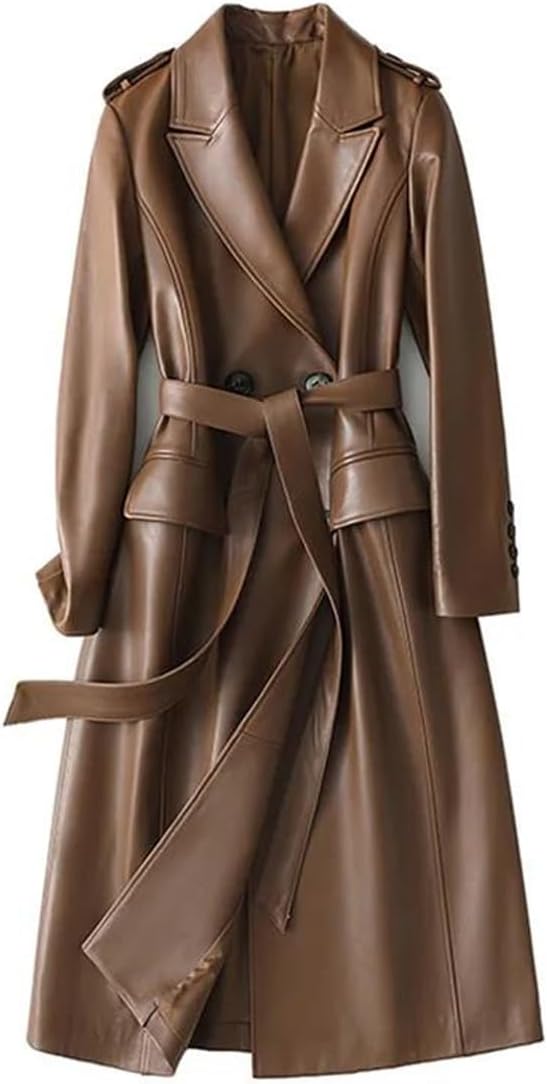 Women's Leather Trench Coat Fashion Street Genuine Leather Jacket Long Full Sleeve Women's Clothing - Image 2