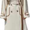 Women's Long Color Block PU Leather Trench Coat Waistband Pockets Designer Loose Fashion Luxury Clothing
