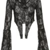Women's Slim Fit Navel Exposed Fashion V-Neck Mesh Sexy Lace Long Sleeve Slim Fit Top T-Shirt Casual Party Club Clothing
