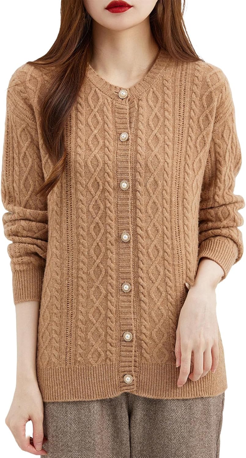 Women's Solid Color Casual Cardigan Jacket Women's Sweater Round Neck Cardigan Casual Long Sleeve Knitted Women's Clothing
