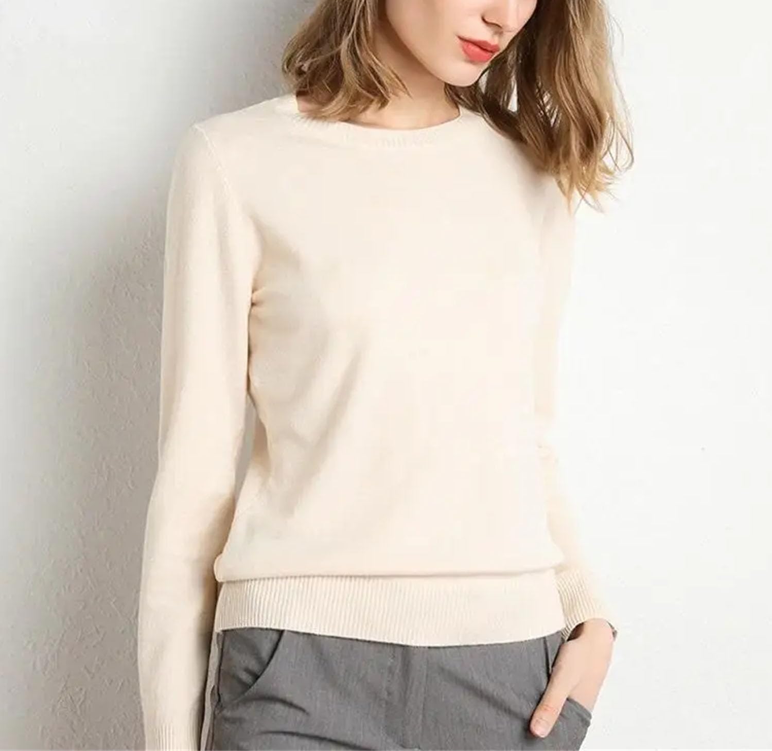 Women's Sweater Cotton Soft Knit Pullover Sweaters Long Sleeve Knitwear Slim Solid Color Fashion Bottoming Clothing - Image 4