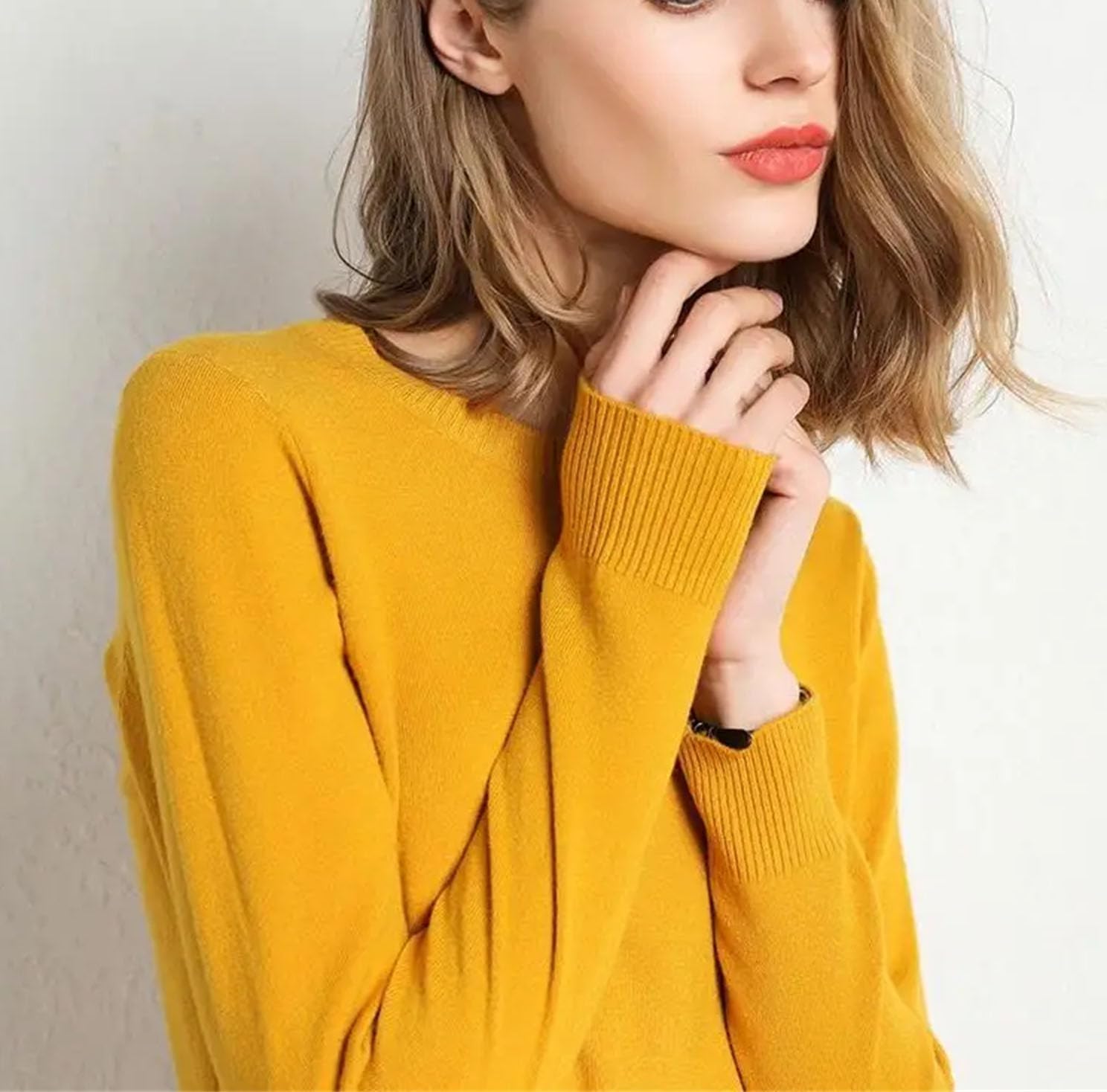 Women's Sweater Cotton Soft Knit Pullover Sweaters Long Sleeve Knitwear Slim Solid Color Fashion Bottoming Clothing - Image 5