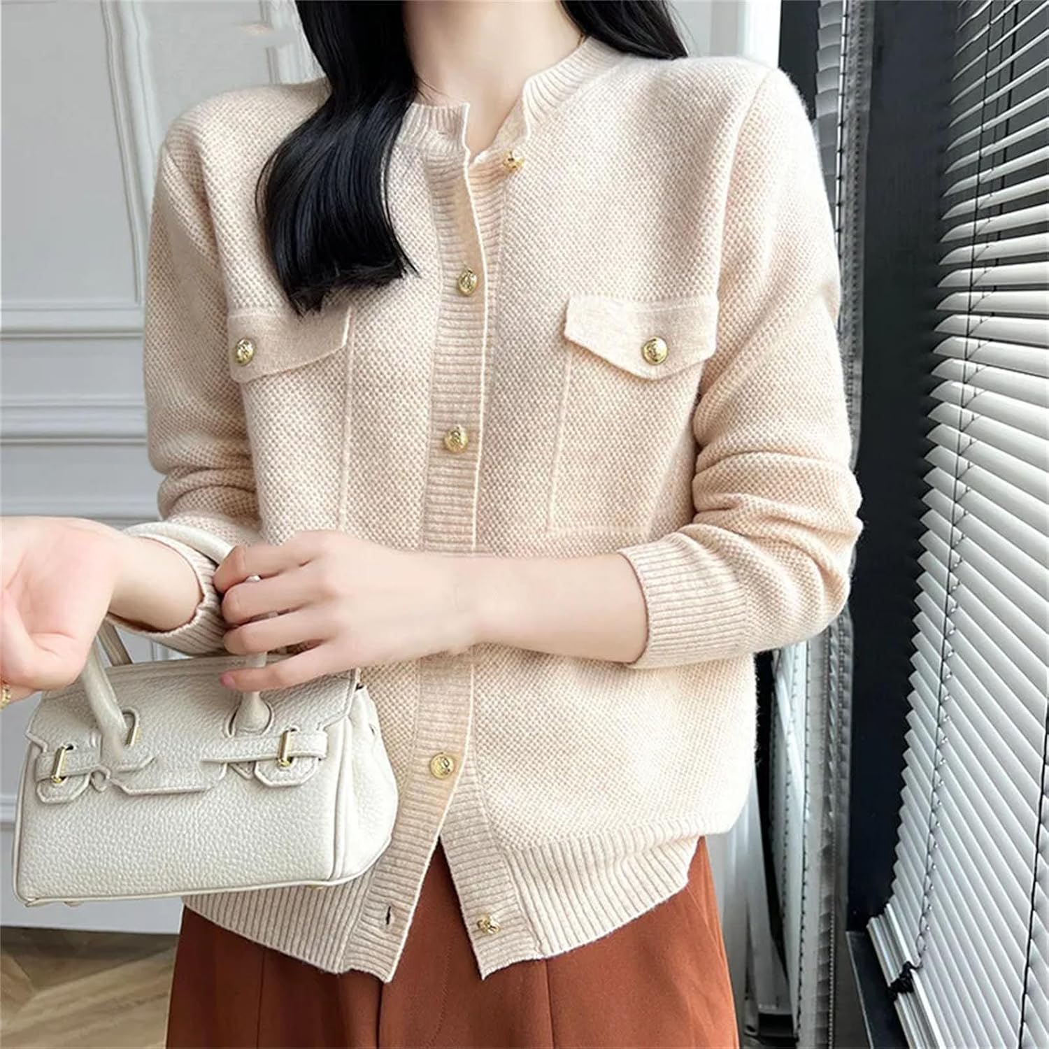 Women's Sweater Spring Coat Round Neck Knit Cardigan Loose Large Size Top Long Sleeved Female Clothing - Image 2