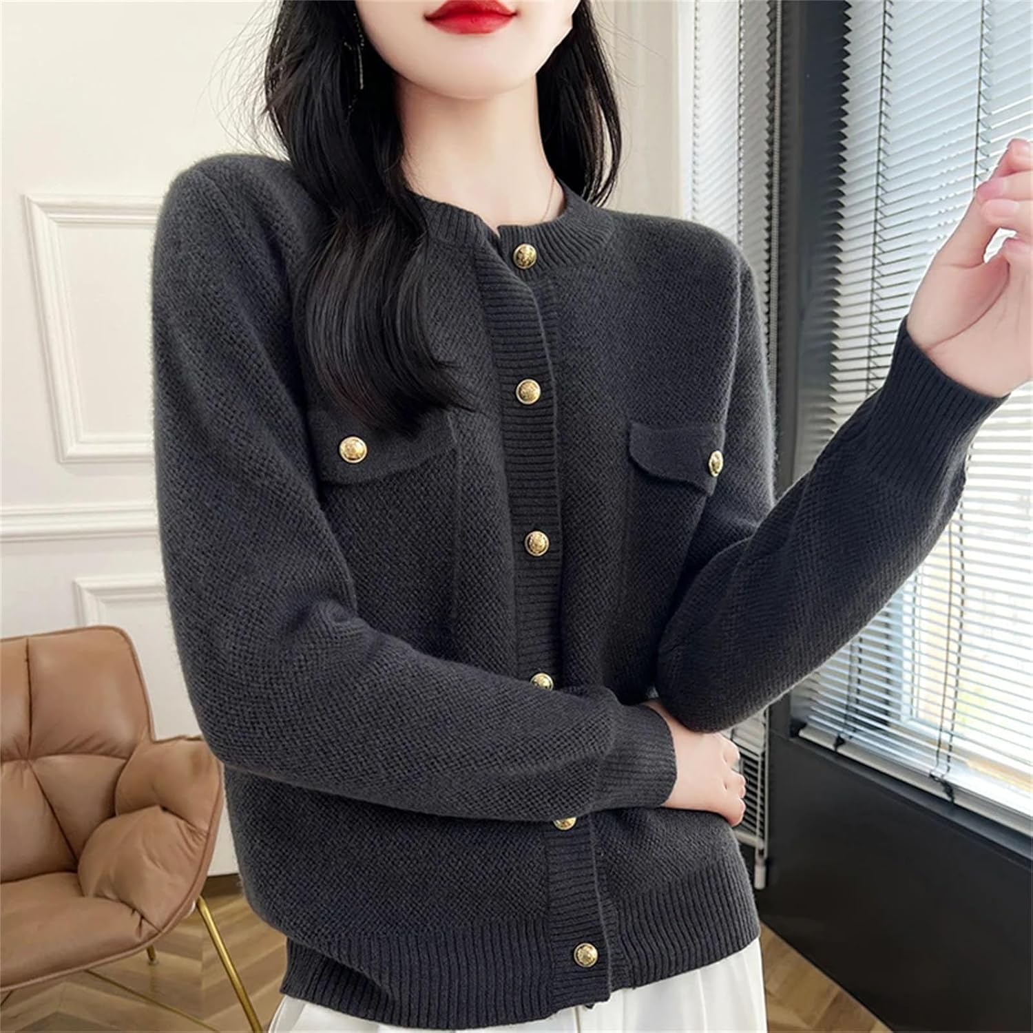 Women's Sweater Spring Coat Round Neck Knit Cardigan Loose Large Size Top Long Sleeved Female Clothing - Image 4