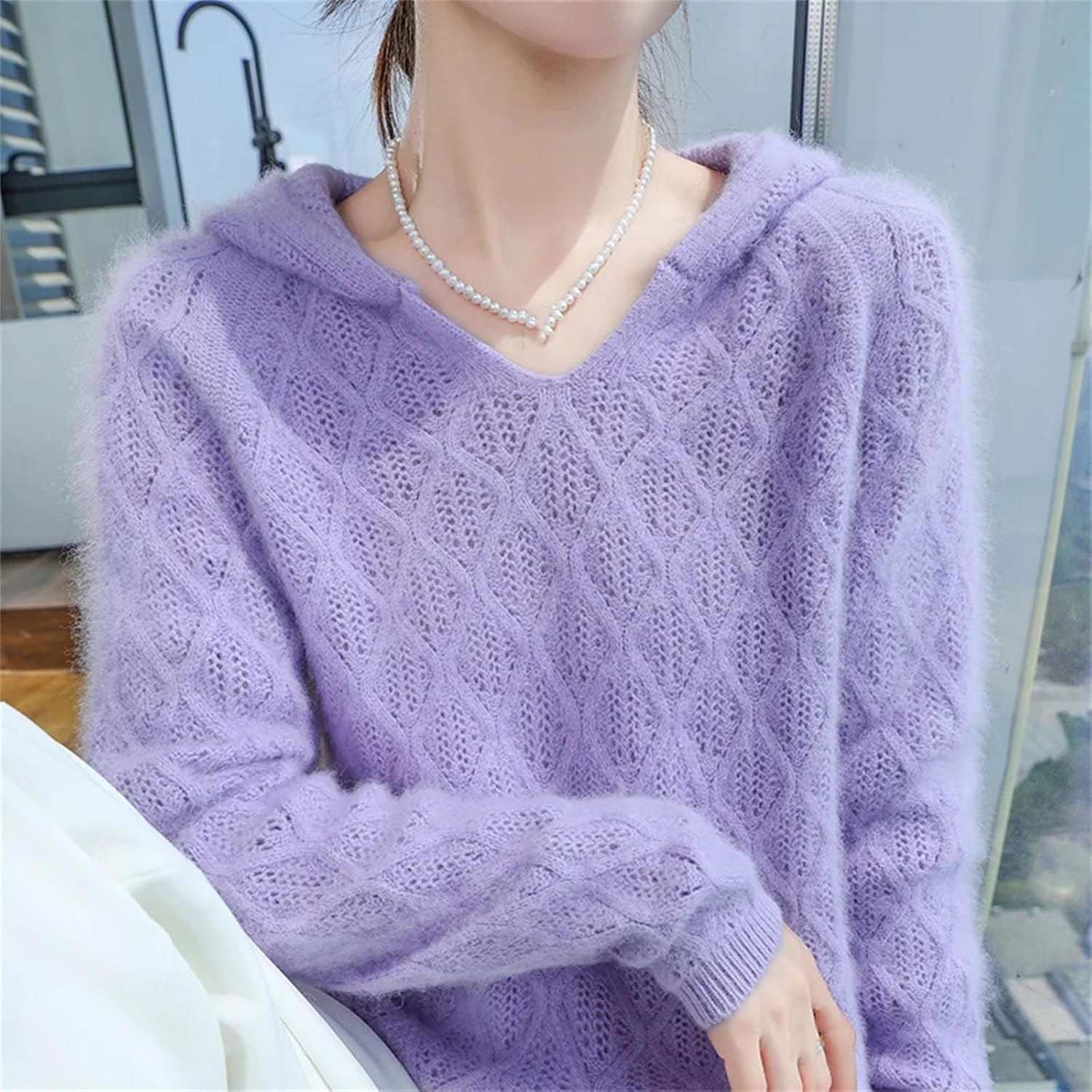 Women's Thick Clothing Fashion Cashmere Hooded Long Sleeve Pullover Knitwear Basic Top - Image 4