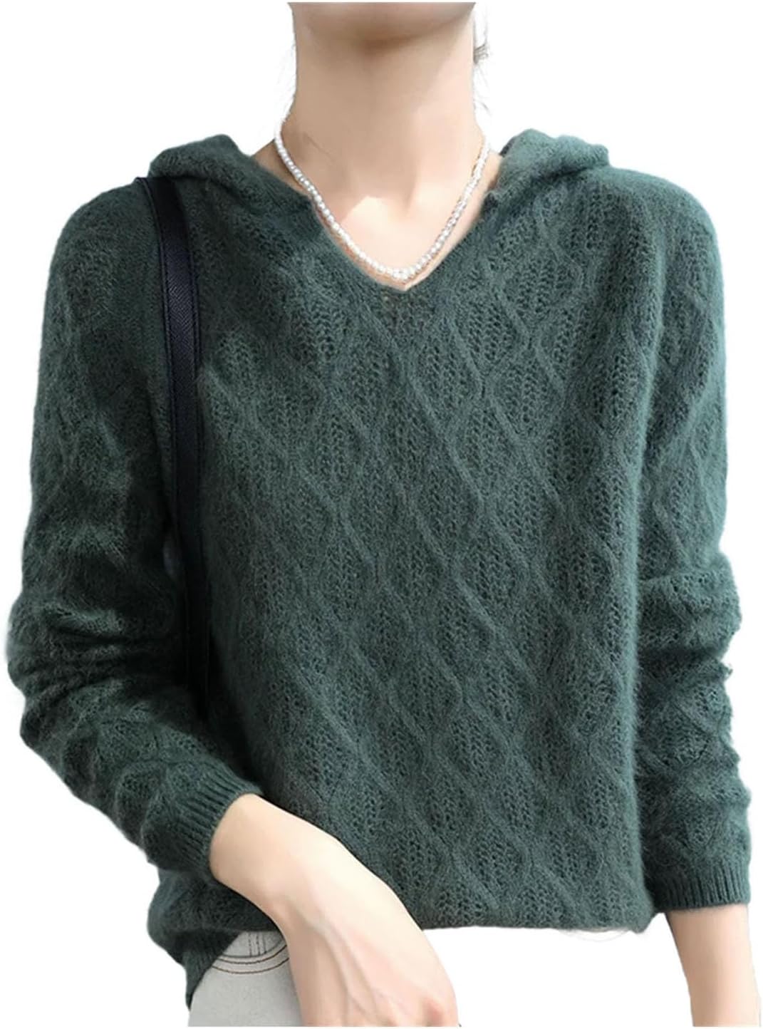 Women's Thick Clothing Fashion Cashmere Hooded Long Sleeve Pullover Knitwear Basic Top