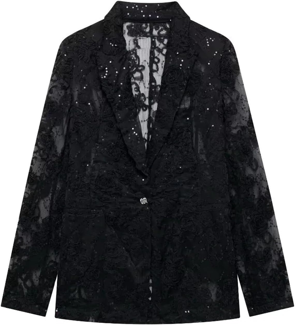 Women's thin clothing style fashionable and versatile embellishment texture semi transparent suit jacket - Image 2