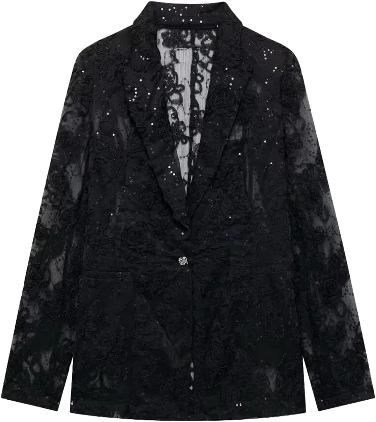 Women's thin clothing style fashionable and versatile embellishment texture semi transparent suit jacket