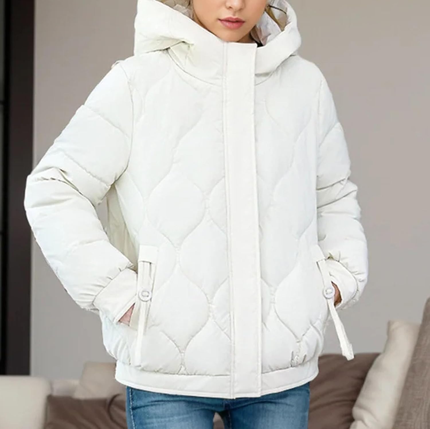 Women's Winter Puffer Fashionable High-Quality Padded Clothes Hooded Lattice Thickened Warm Padded jacketr Coat - Image 2
