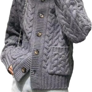 Women's Winter Sweater Clothing Thick Coat 100% Wool Stand Collar Knitted Cardigan Fashion Twists Flower Tops