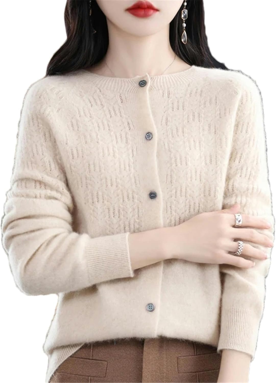 Women\u2019s Wool Cardigan Hollow Cashmere Sweater Female Clothing Bottoming Shirt Knitted Cardigan for Women