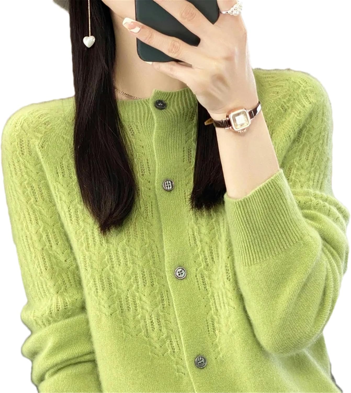 Women\u2019s Wool Cardigan Hollow Cashmere Sweater Female Clothing Bottoming Shirt Knitted Cardigan for Women - Image 8