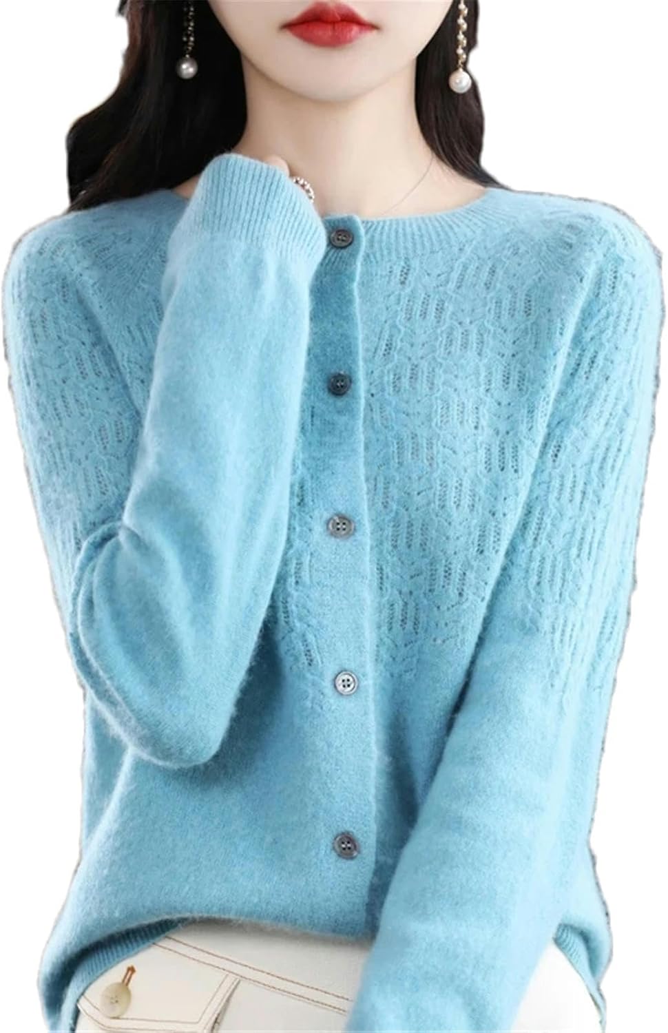 Women\u2019s Wool Cardigan Hollow Cashmere Sweater Female Clothing Bottoming Shirt Knitted Cardigan for Women - Image 7