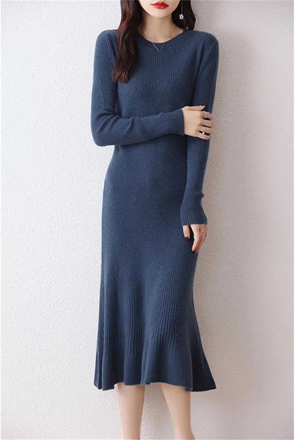 Wool Dresses for Women Winter Fashion Length-Keen Dress Female O-Neck Clothing - Image 6