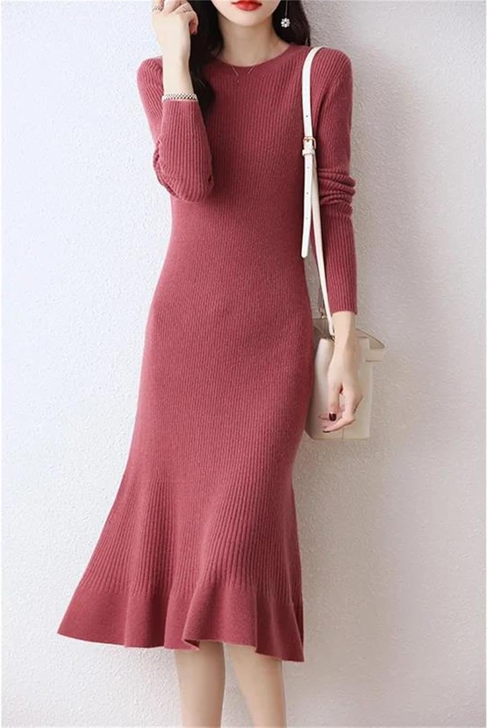 Wool Dresses for Women Winter Fashion Length-Keen Dress Female O-Neck Clothing - Image 2