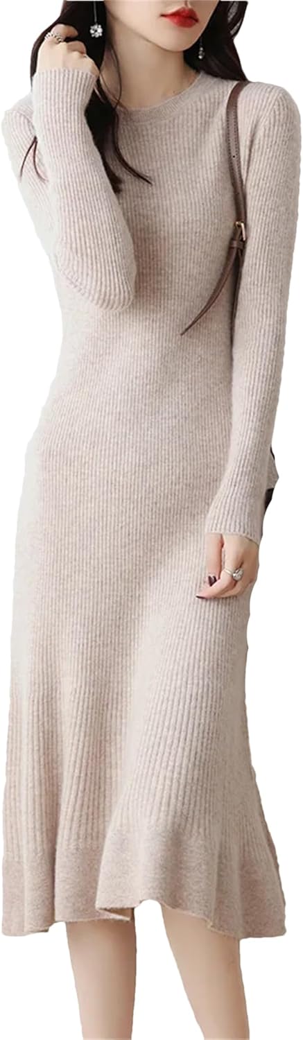 Wool Dresses for Women Winter Fashion Length-Keen Dress Female O-Neck Clothing - Image 10