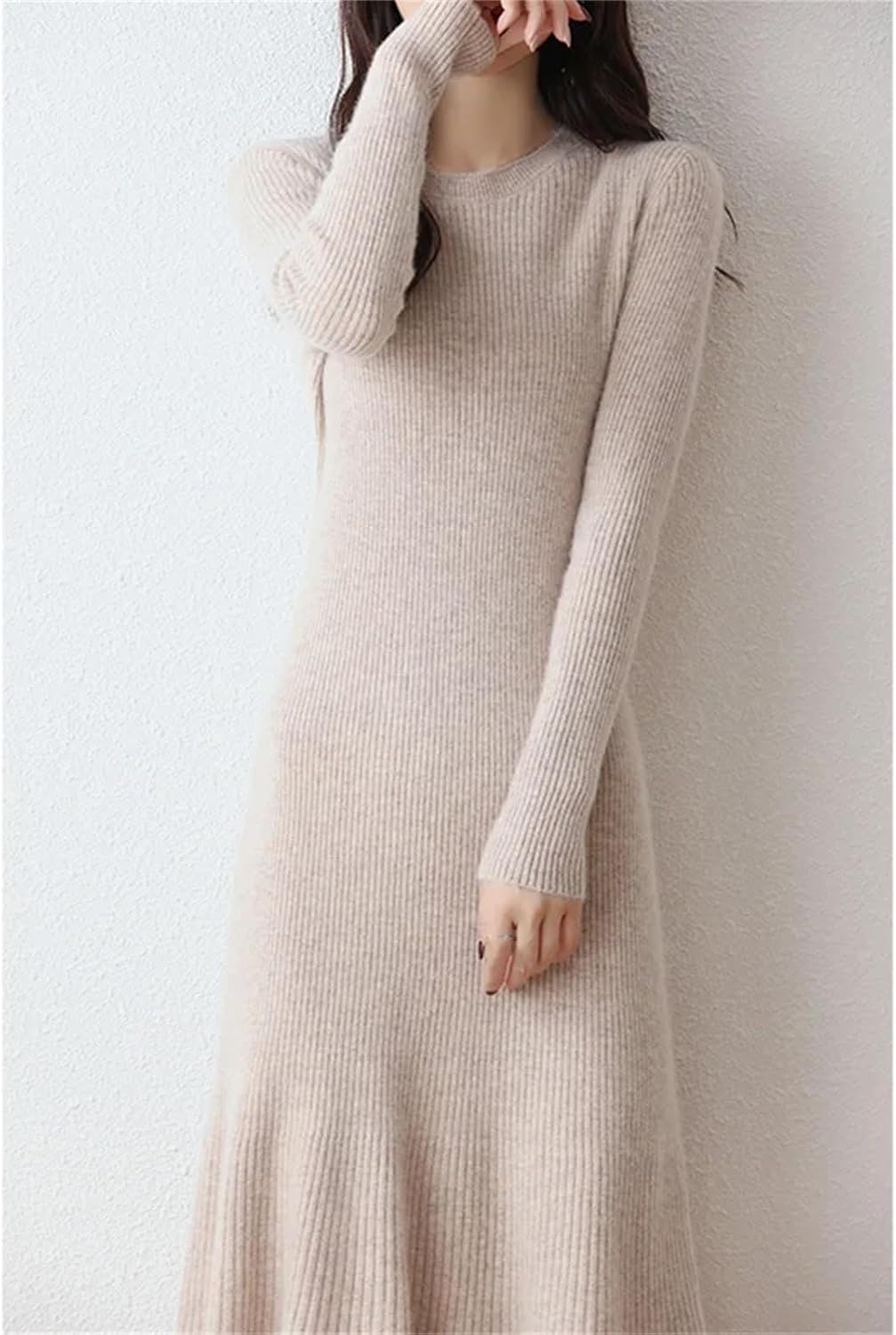 Wool Dresses for Women Winter Fashion Length-Keen Dress Female O-Neck Clothing - Image 5