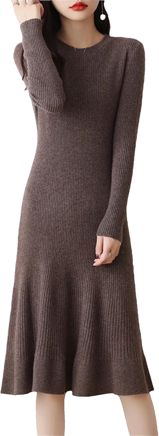 Wool Dresses for Women Winter Fashion Length-Keen Dress Female O-Neck Clothing - Image 9