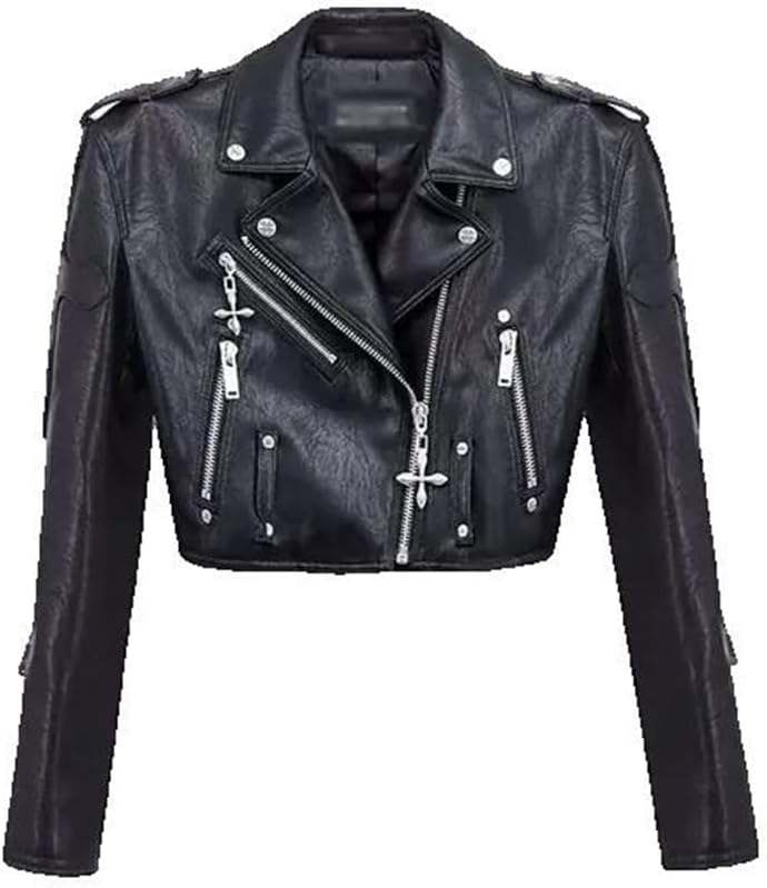 Xingfenly Spring And Autumn Women' Black Leather Coat Slim Short Jacket Female Clothing