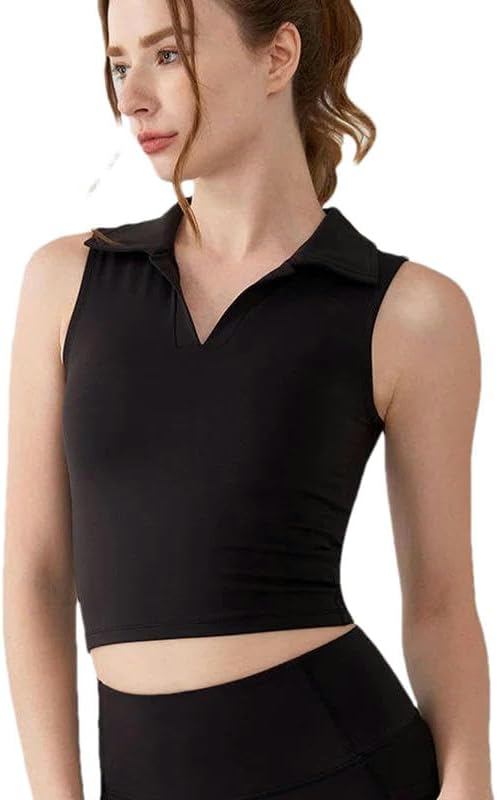 XZQYJKP Lapel Sleeveless Vest with Chest Pad Bottoming Sports Short Sleeve T-Shirt Beautiful Back Gym Clothing for Women - Image 5