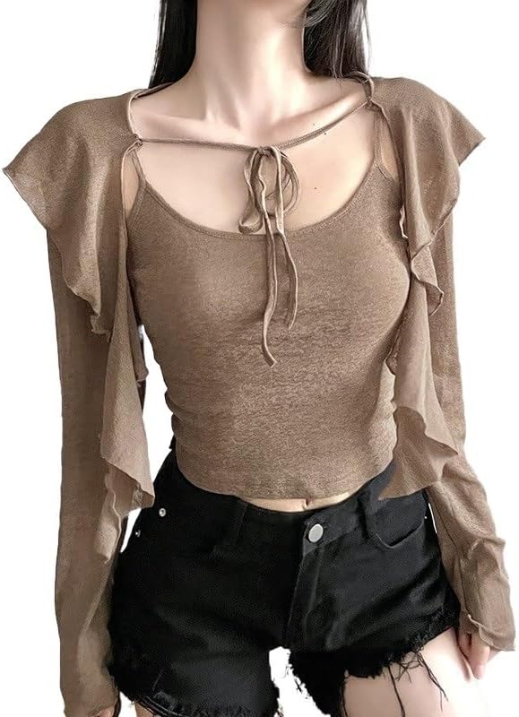 YMGSCC Beauty Clothing Solid Color Slim Fit Street Fashion Square Neck Long Sleeve Tops for Women