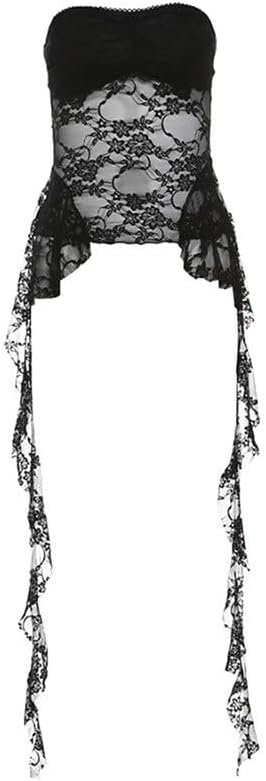 ZYQHMY American Women's Clothing Fashion Sexy Lace Busty Mesh Navel Slim Vest(Small) - Image 3