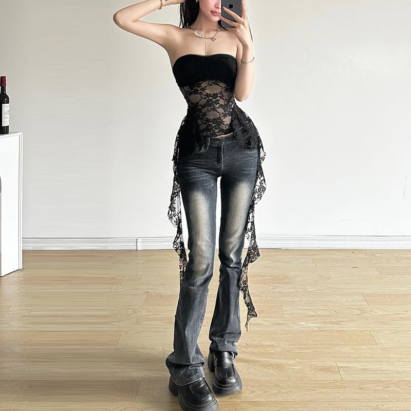 ZYQHMY American Women's Clothing Fashion Sexy Lace Busty Mesh Navel Slim Vest(Small) - Image 6