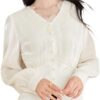 ZYQHMY Chiffon V-Neck Shirt Women's Tops Small Shirt Women's Clothing Long Sleeve Women's Shirt(Beige,M)