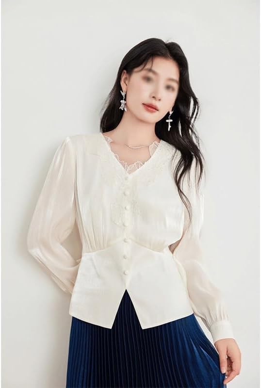 ZYQHMY Chiffon V-Neck Shirt Women's Tops Small Shirt Women's Clothing Long Sleeve Women's Shirt(Beige,M) - Image 5